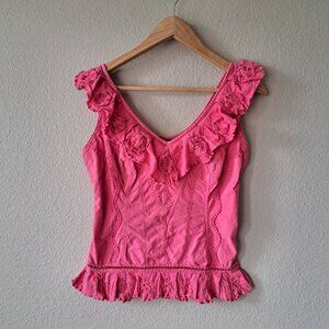 Gretty Zueger 00s Coquette Pink Embroidered Sleeveless Top Size S